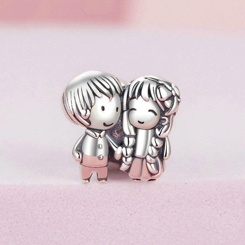 Jzora Cute Little Boy Girl Locator Sterling Silver Charm