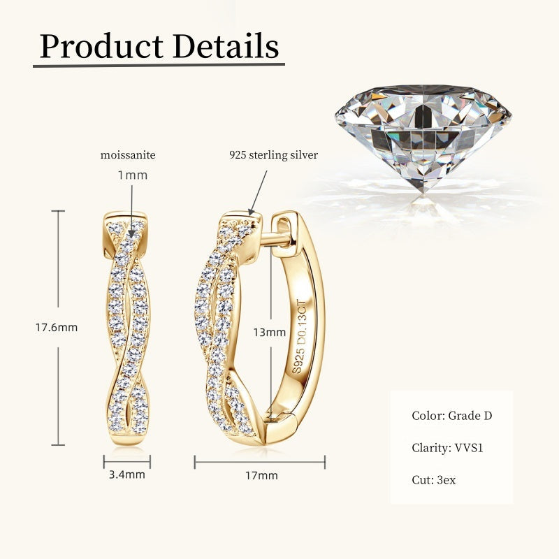 Jzora handmade fashion twist full moissanite diamond sterling silver earrings