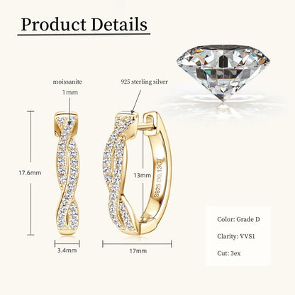Jzora handmade fashion twist full moissanite diamond sterling silver earrings