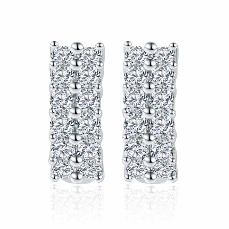 Jzora handmade double row full Moissanite diamond sterling silver earrings