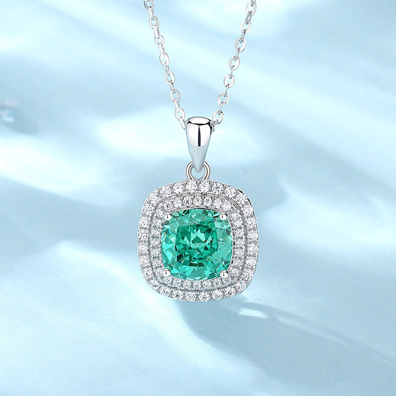 Jzora handmade Paraiba halo sterling silver necklace