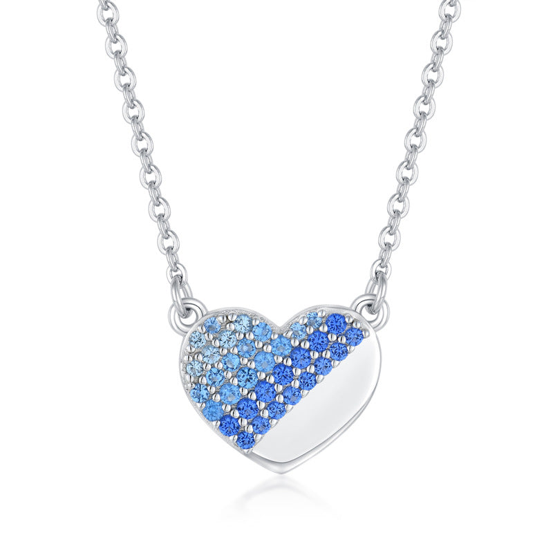 Jzora handmade sapphire heart shape sterling silver necklace