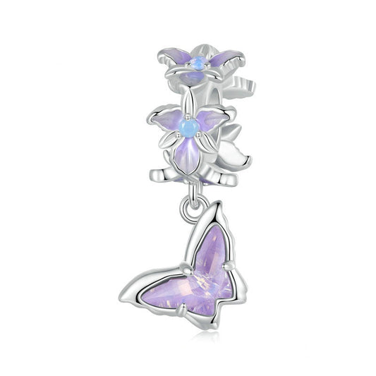 Jzora Romantic Purple Butterfly Iris Sterling Silver Charm