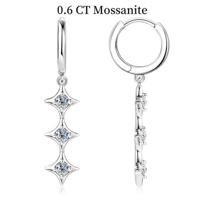 Jzora handmade 0.6ct round cut star tassel moissanite sterling silver earrings