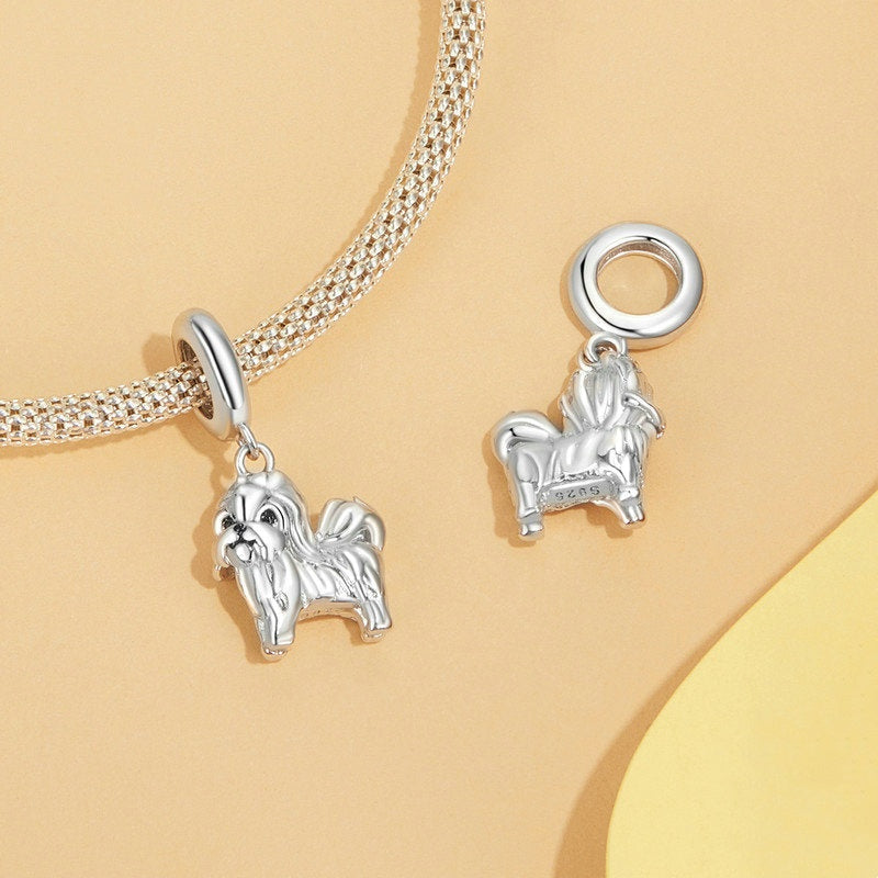 Jzora handmade cute shih tzu pet sterling silver charm