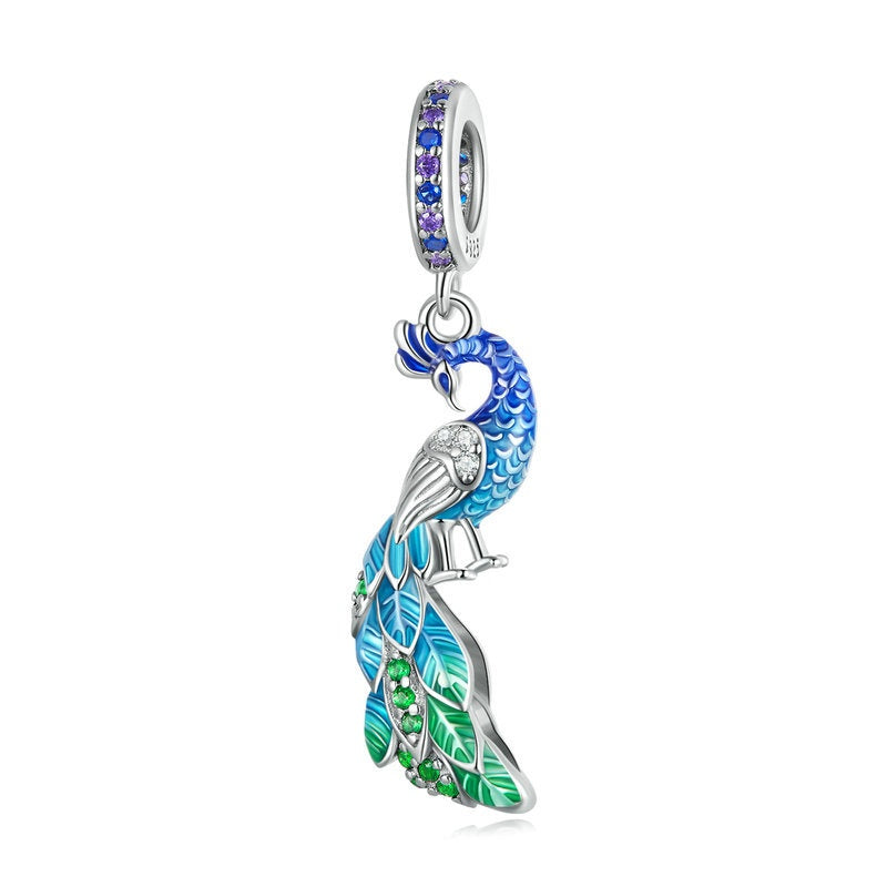 Jzora Gradient Peacock Animal Sterling Silver Charm