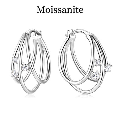 Jzora handmade triple circle moissanite sterling silver earrings