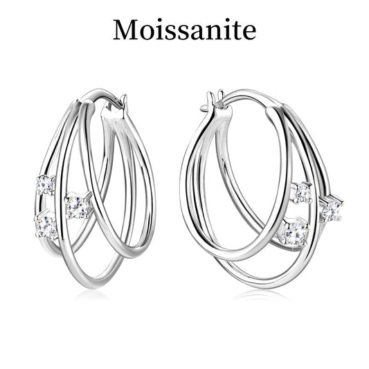 Jzora handmade triple circle moissanite sterling silver earrings