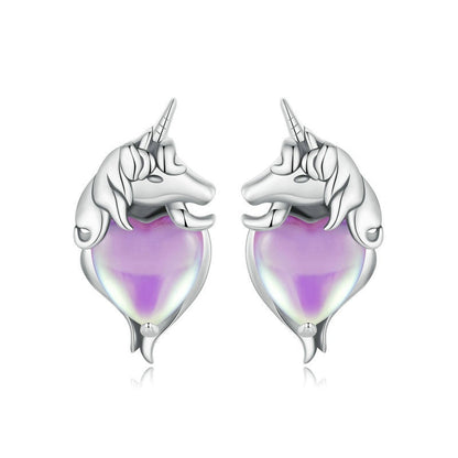 Jzora Purple Heart Unicorn Dreamy Sterling Silver Earrings