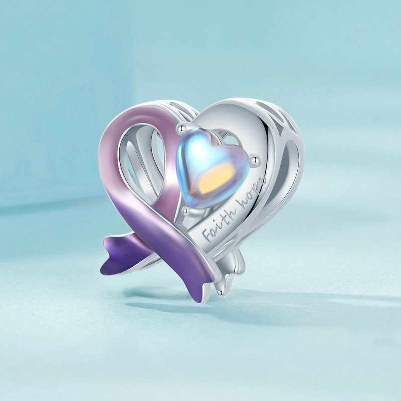 Jzora Romantic Heart Shaped Moonstone Gradient Pink Purple Sterling Silver Charm