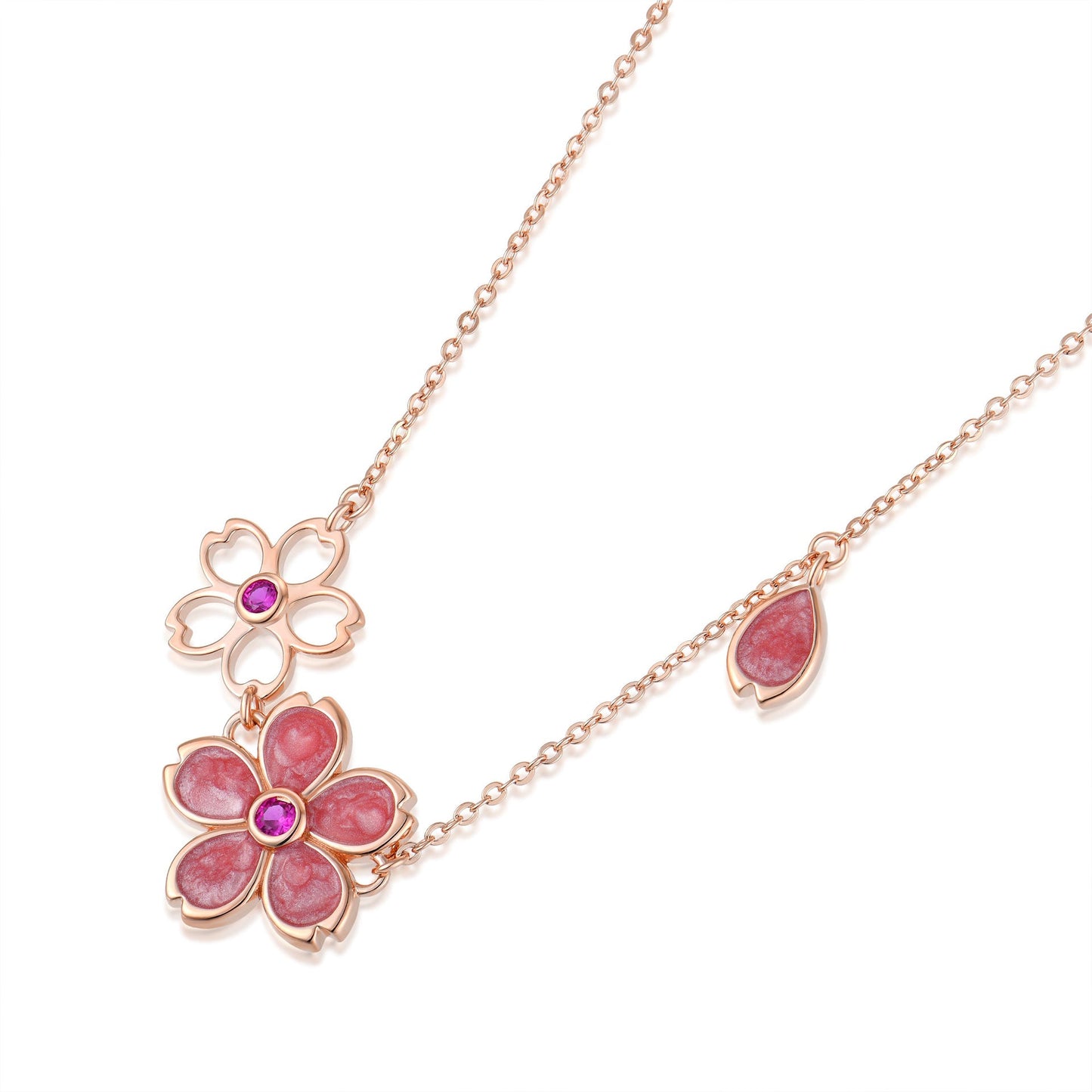 Jzora handmade pink cherry blossom sterling silver necklace