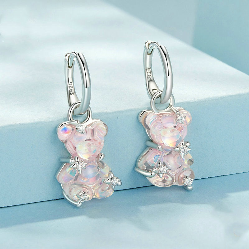 Jzora handmade pink jelly bear sterling silver earrings