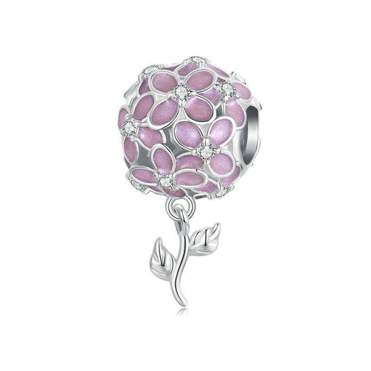 Jzora Gentle Romantic Pink Hydrangea Sterling Silver Charm