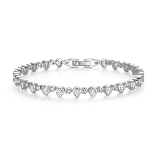 Jzora handmade round&pear cut tennis sterling silver bracelet