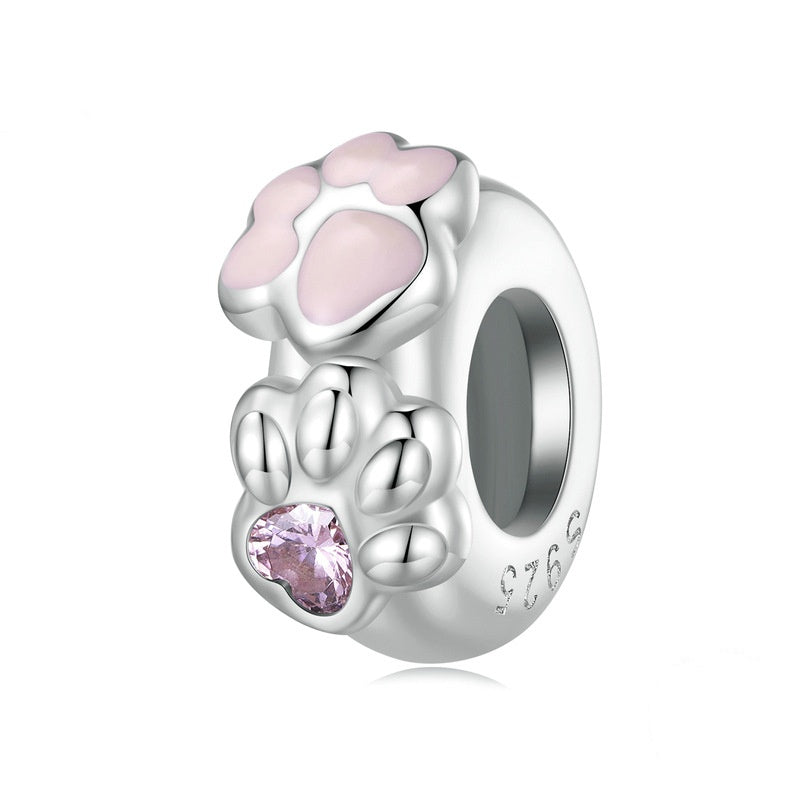 Jzora Animal Pink Cat Paw Sterling Silver Charm