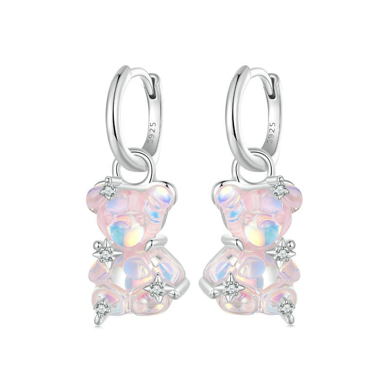 Jzora handmade pink jelly bear sterling silver earrings