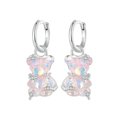 Jzora handmade pink jelly bear sterling silver earrings