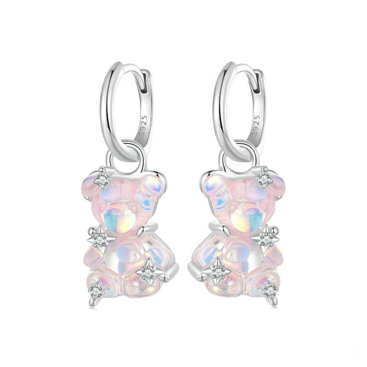Jzora handmade pink jelly bear sterling silver earrings