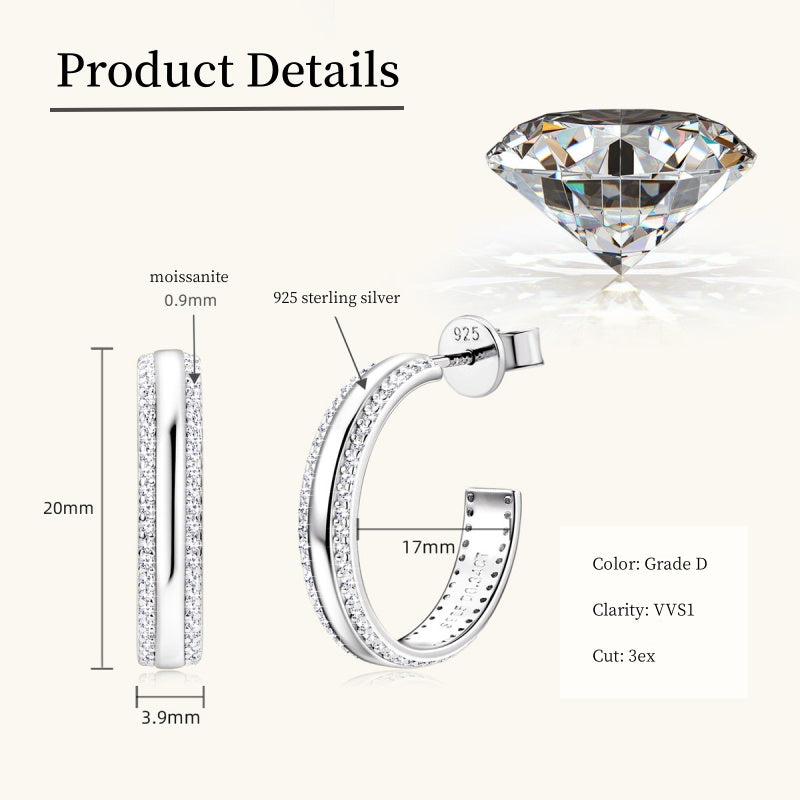 Jzora handmade fashion round calssic moissanite sterling silver earrings