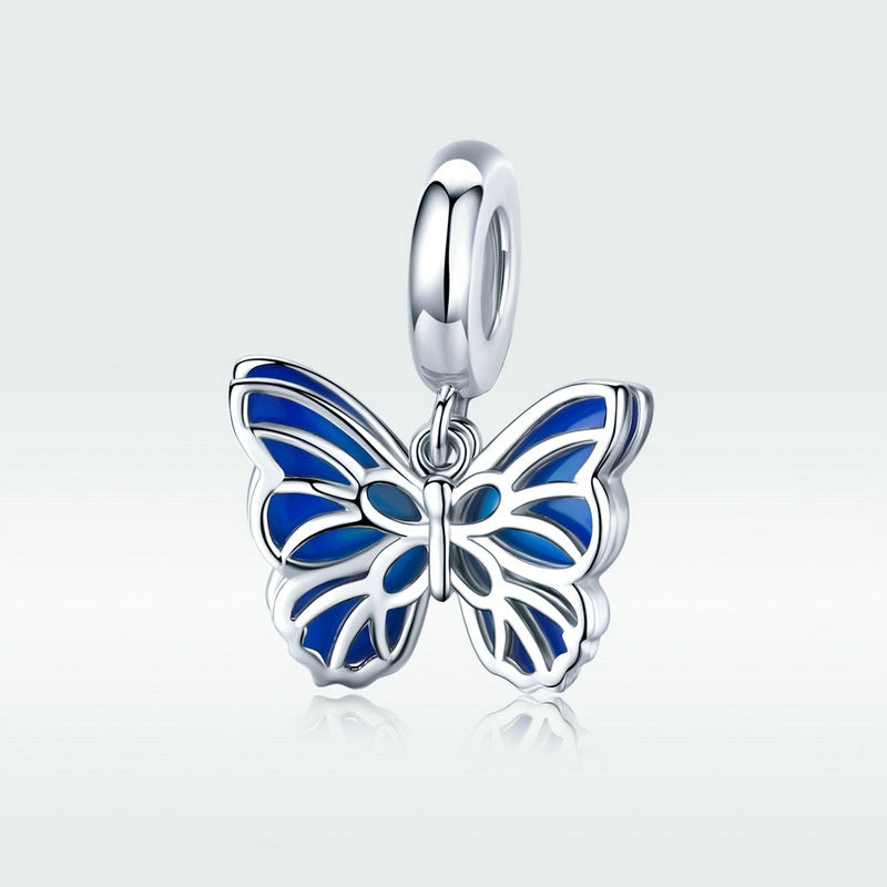 Jzora Fashionable Sapphire Openwork Butterfly Sterling Silver Charm