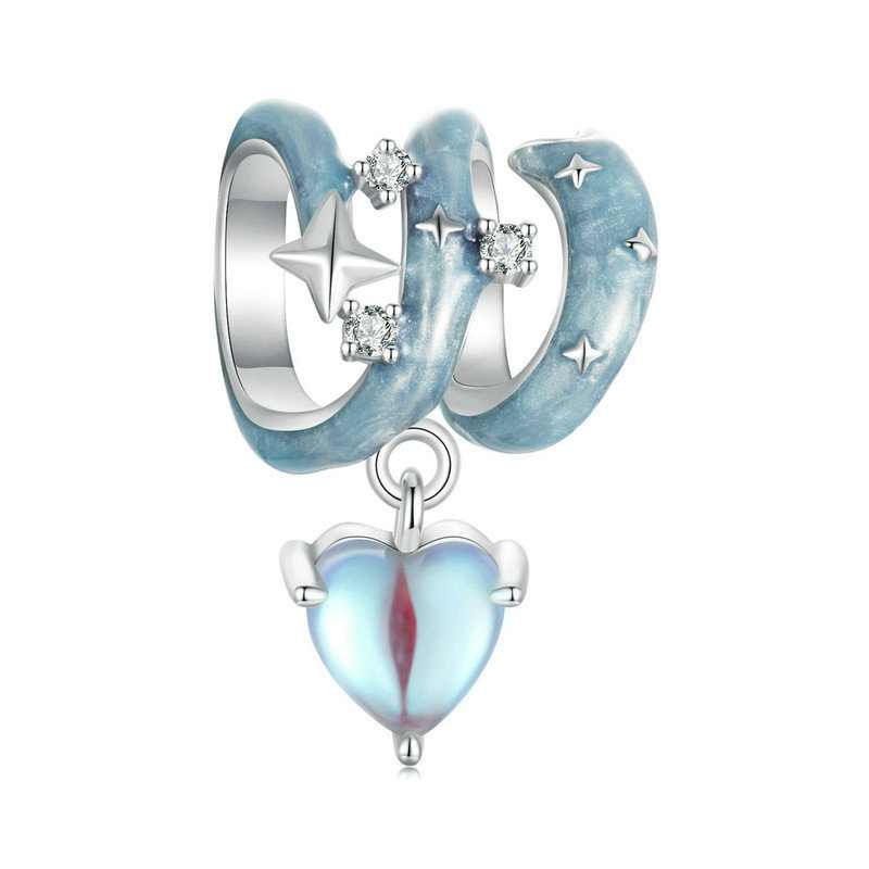 Jzora Romantic Star Moonstone Blue Starry Night Sterling Silver Charm