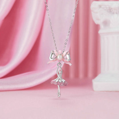 Jzora Sweet Pink Bow Ballerina Girl Sterling Silver Charm