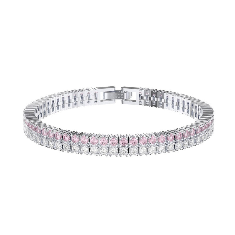 Jzora handmade double row bicolor tennis sterling silver bracelet