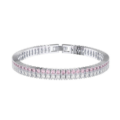 Jzora handmade double row bicolor tennis sterling silver bracelet