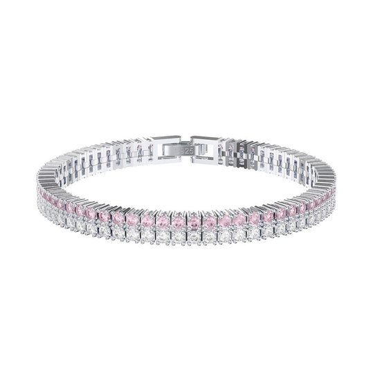 Jzora handmade double row bicolor tennis sterling silver bracelet