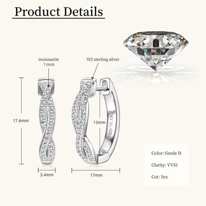 Jzora handmade fashion twist full moissanite diamond sterling silver earrings