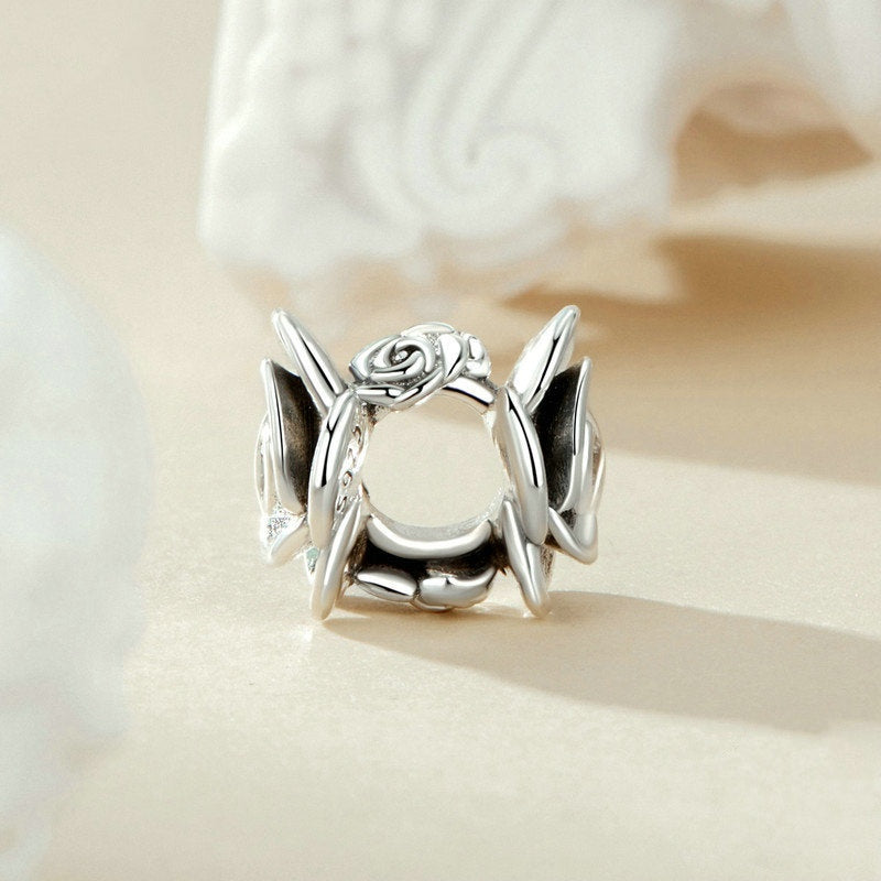 Jzora Romantic Elegant Vintage Delicate Three-dimensional Rose Flower Sterling Silver Charm