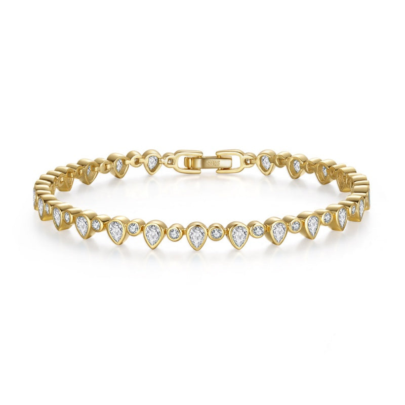 Jzora handmade round&pear cut tennis sterling silver bracelet