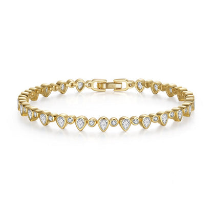 Jzora handmade round&pear cut tennis sterling silver bracelet