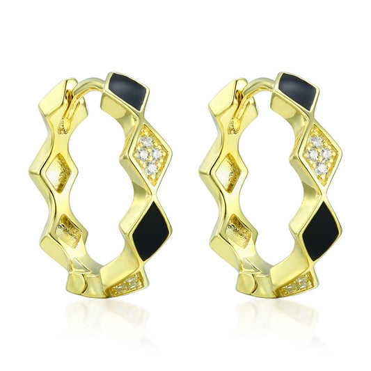 Jzora handmade rhombus circle design sterling silver earrings