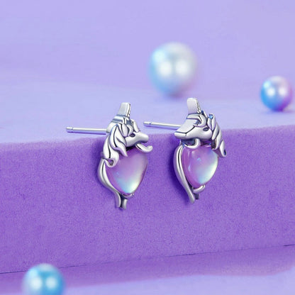 Jzora Purple Heart Unicorn Dreamy Sterling Silver Earrings