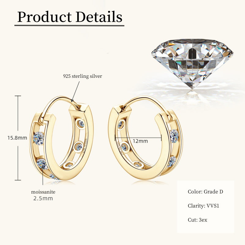 Jzora handmade 0.72ct round cut moissanite hoop sterling silver earrings