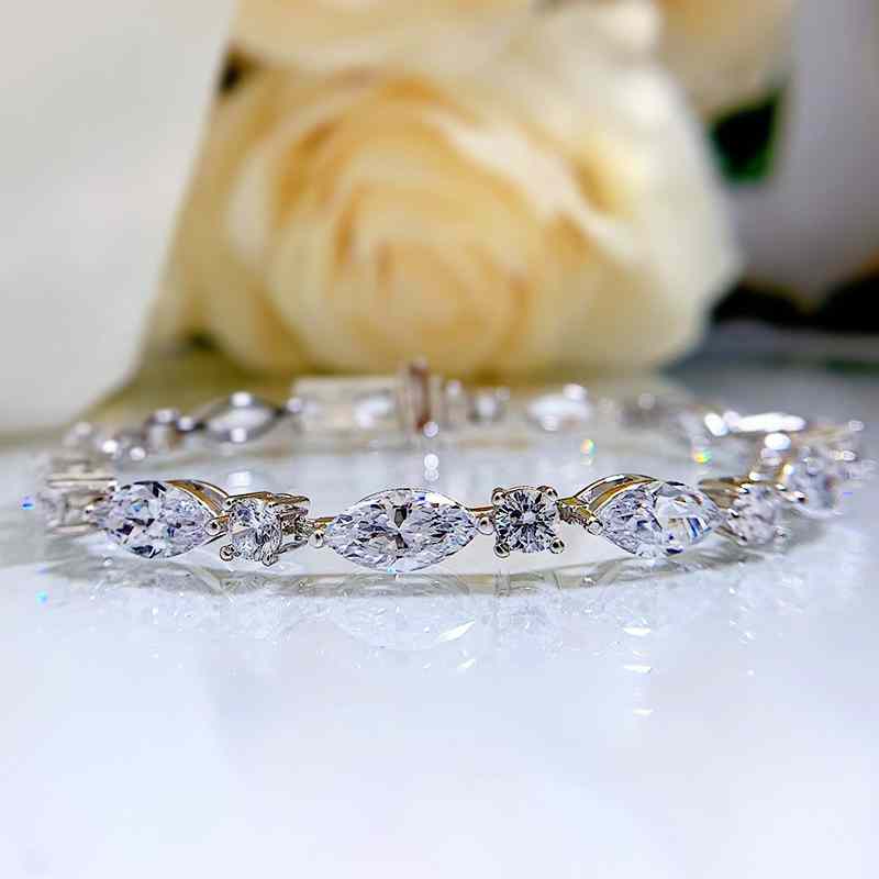 Jzora handmade marquise cut classic tennis sterling silver diamond bracelet
