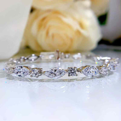 Jzora handmade marquise cut classic tennis sterling silver diamond bracelet