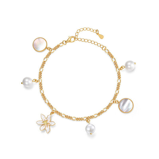 Jzora handmade daffodil white shell tennis sterling silver bracelet