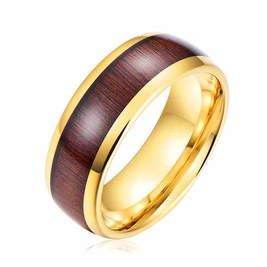 Jzora handmade gold wood grain tungsten steel wedding men's band