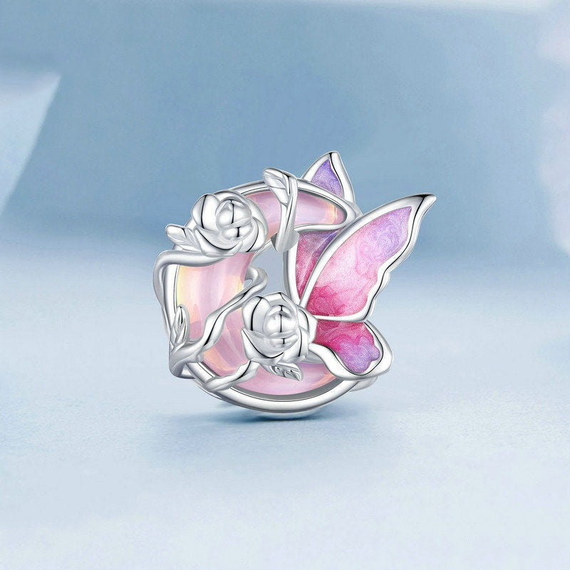 Jzora Fantasy Rose Butterfly Neon Moonlight Sterling Silver Charm