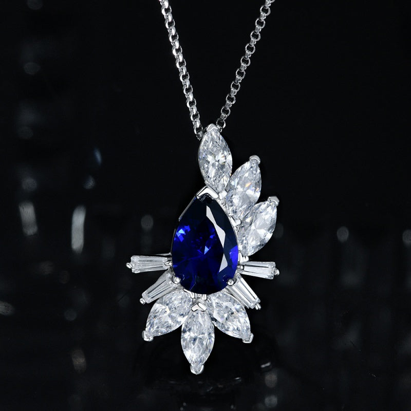 Jzora handmade sapphire 3ct pear cut classic sterling silver necklace