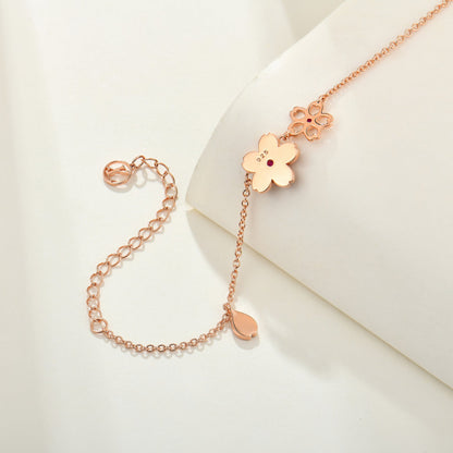 Jzora handmade pink cherry blossom sterling silver bracelet