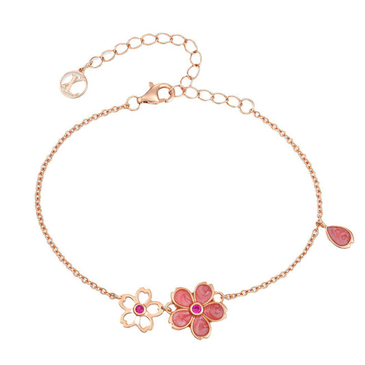 Jzora handmade pink cherry blossom sterling silver bracelet