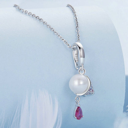 Jzora natural freshwater pearl ice cream sterling silver charm