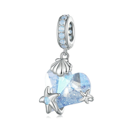 Jzora Underwater World Heart Starfish Ice Flower Sterling Silver Charm