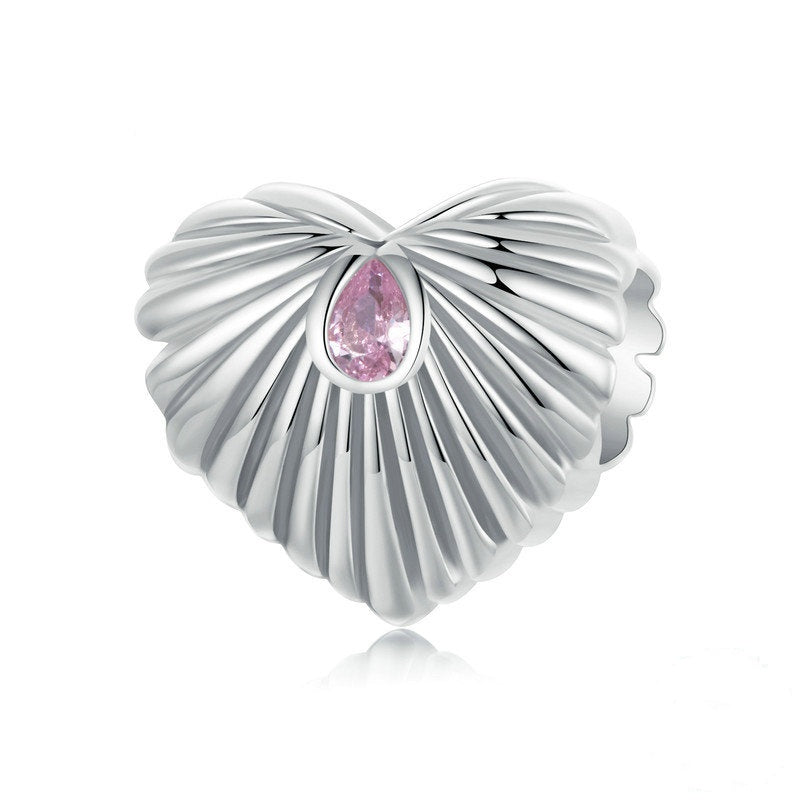 Jzora Romantic Pink Striped Heart Sterling Silver Charm