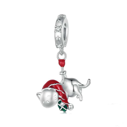 Jzora Handmade Christmas Cute Cat Sterling Silver Charms