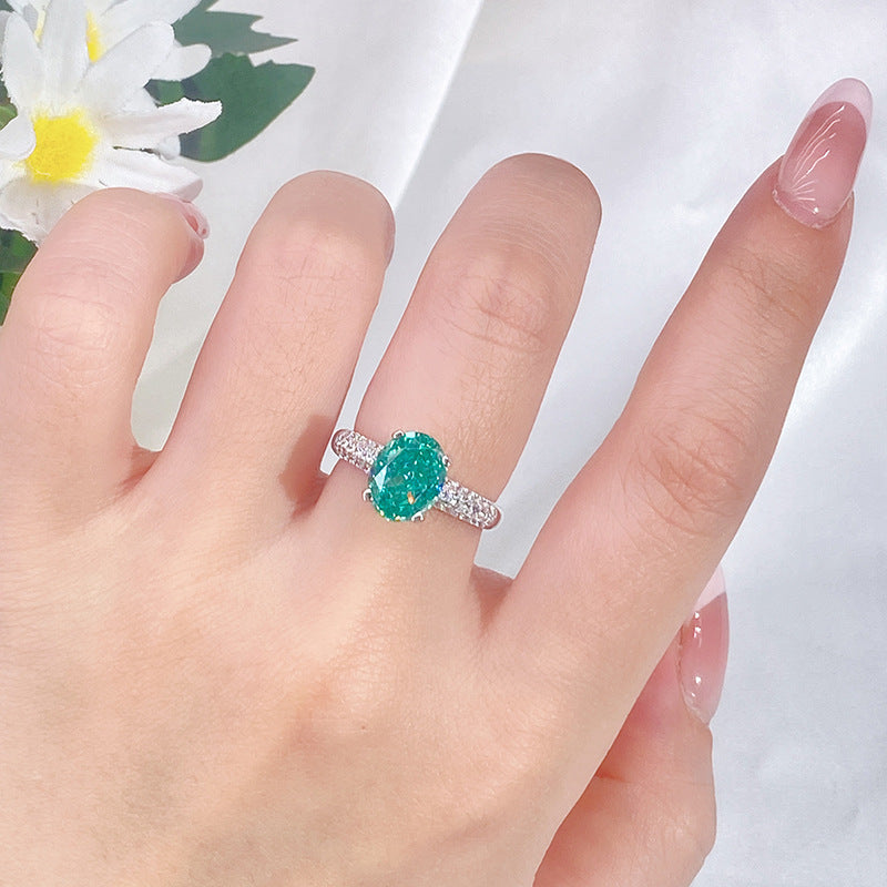 Jzora handmade oval cut Paraiba simple sterling silver ring