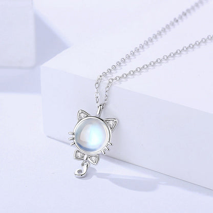 Jzora handmade moonstone cat sterling silver necklace